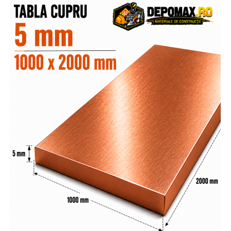 Tabla cupru 5mm – 1000 x 2000 mm – EN Cu-DHP